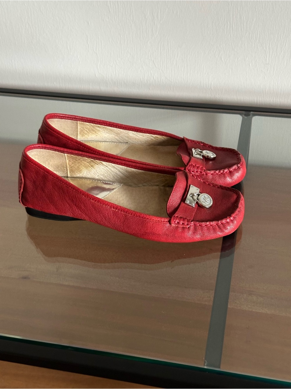 Michael Kors Hamilton Red Leather Moccasins Loafers